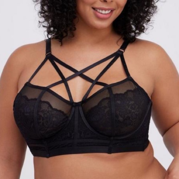 TORRID NWT Strappy Rhinestone Lace Underwire Bralette and Matching Cheeky Panty - Picture 3 of 10